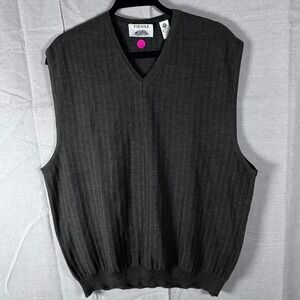 Fiesole Men's XL V-Neck Sweater Vest‎ Gray Fine Merino Wool Made in Italy Ribbed